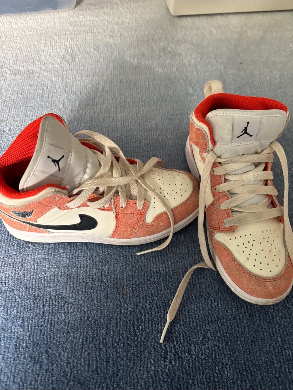 Nike Kids High-Top Sneakers in Cream and Orange